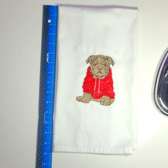 American Bulldog Embroidered.White dish Towel. Brown Dog with red hoodie.NNT - Picture 3 of 6